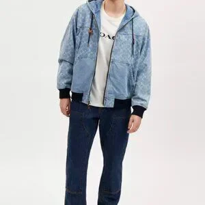 COACH◆Signature Denim Jacket/ジャケット/XS/コットン/BLK/総柄/CL264 COACH Signature LOGO DENIM JACKET Jean Coat LARGE L Men UNISEX Women INDIGO  BLUE